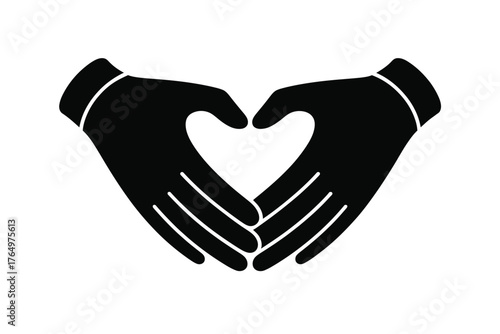 Vector art of hands forming a heart shape in black silhouette, love and care