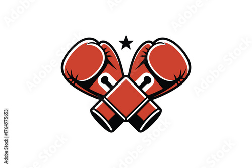 Vector art of red boxing gloves crossed with a star sport equipment