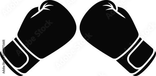 Vector art of two black boxing gloves facing each other, sport equipment