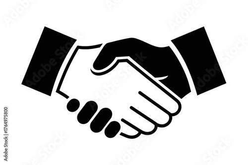 Vector art of black and white handshake illustration, symbolizing agreement