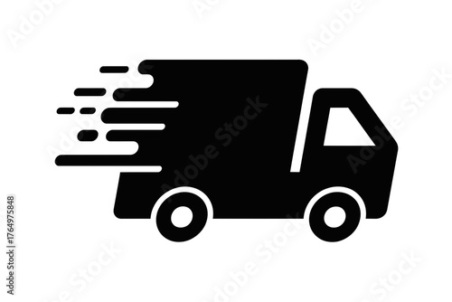Vector art of fast delivery truck in black and white