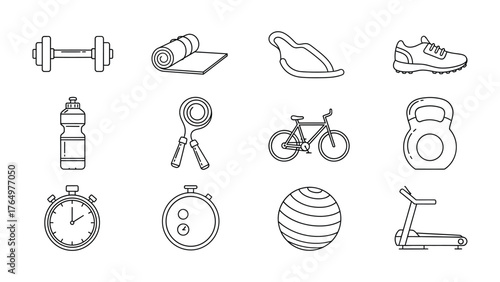 Fitness and Health Icons: An illustration showcases a variety of fitness icons, meticulously drawn to represent the essence of health and wellness, ideal for any project.