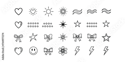 Collection of Hand-Drawn Icons: Hearts, Stars, and More