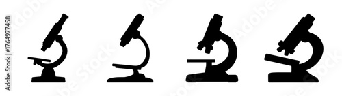 Science education tools diverse optical microscope silhouettes laboratory equipment scientific research discovery symbol medical biology investigation
