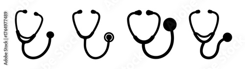 Medical equipment icons set featuring various stethoscope designs essential for health professionals healthcare diagnostics patient care tools