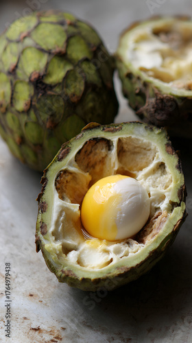 Wallpaper Mural Custard Apple with Egg – Exotic Sweet & Savory Fusion, Egg Yolk in Cherimoya Bowl – Unique Brunch Idea, Creative Food Art: Tropical Fruit with Runny Yolk Torontodigital.ca