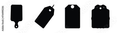 Four versatile price tag and label icon silhouettes for retail business marketing graphic elements and design