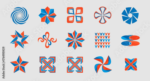 A diverse collection of abstract geometric shapes and modern symbols, ideal for creating unique logo designs and corporate branding elements