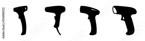 Handheld devices collection featuring various barcode scanners and a modern hairdryer for commercial and personal use