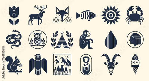 Photography A modern collection of bold geometric animal and nature icons
