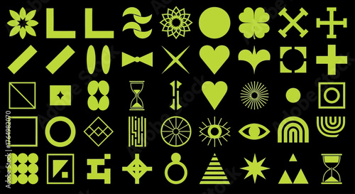 Diverse array of minimalist universal symbols and bold geometric shapes. A versatile modern vector icon set for designers