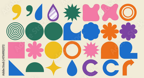 A vibrant and playful collection of diverse abstract geometric and organic shapes, ideal for modern graphic design and branding projects