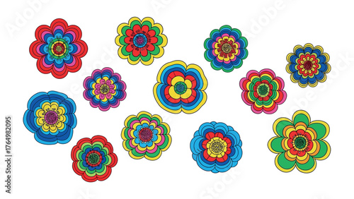 Floral Spectrum: A vibrant collection of stylized floral arrangements bursts with color and intricate detail, showcasing the beauty of artistic expression.