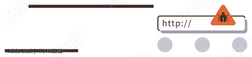 Warning icon with a bug above an address bar, signaling a malware threat. Ideal for concepts of cybersecurity, online safety, threat detection, virus protection, internet security, error alert