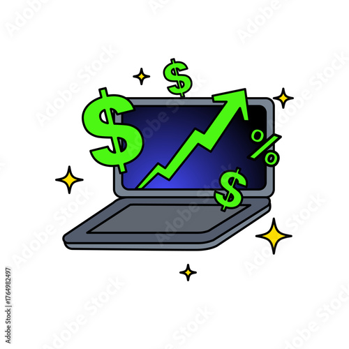 Laptop money growth finance icon illustration sign symbol design vector