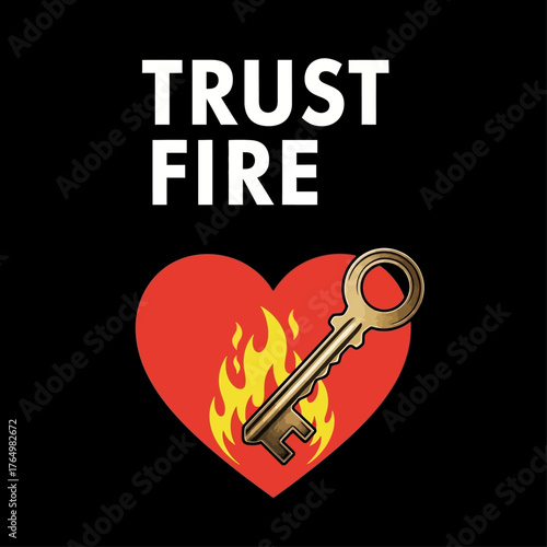 A symbolic illustration of a golden key over a fiery heart, representing trust, unlocking love, and burning passion