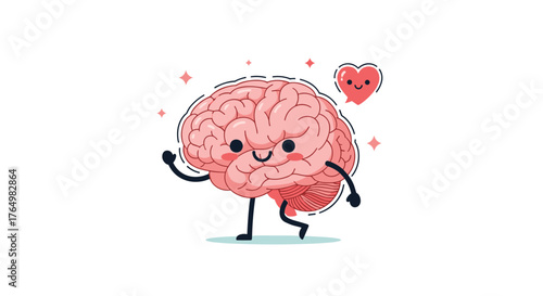 Cartoon Brain with Heart - A Symbol of Intelligence and Emotion.