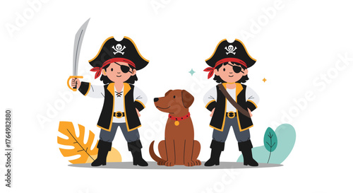 Pirate Adventure with Canine Companion and Playful Swashbucklers.