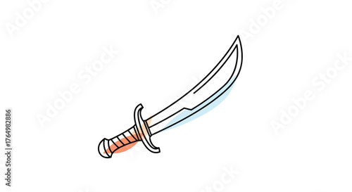 Stylized Dagger Illustration with Curved Blade and Ornate Hilt.