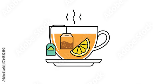 Refreshing Cup of Tea with Lemon Illustration.