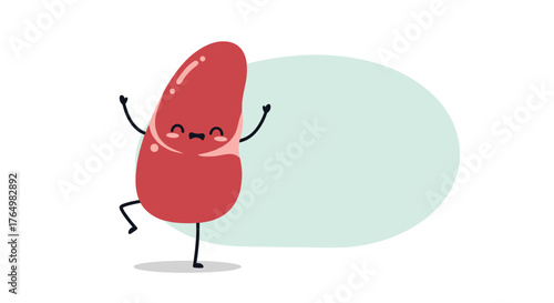 Happy Spleen Cartoon Character with Arms Raised.
