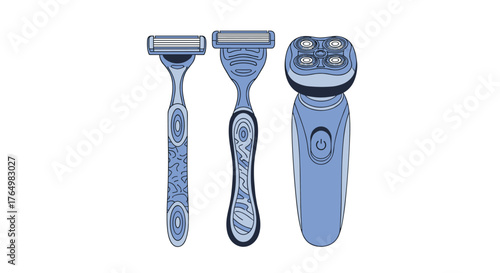 Three Razors for Shaving and Grooming on White Background.