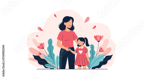Mother and Daughter Illustration - A Heartwarming Bond.