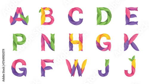 Alphabet Collage: A vibrant and colorful assortment of letters, each uniquely styled with dynamic hues and abstract shapes, creating an eye-catching display.