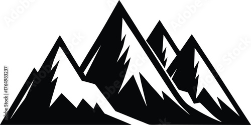 Vector art of stylized black and white mountain range silhouette