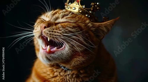 Cat with golden crown symbolizing power and elegance under dramatic lighting