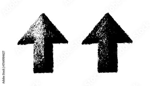 Two black arrows pointing upward white background. Vector black upward pointing arrows. 