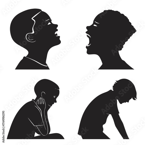 Silhouettes of children expressing different emotions
