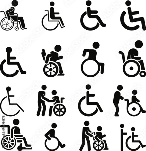 Wheelchair glyph handicap icon vector set