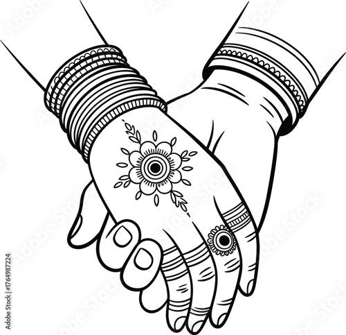 Wedding Hands Holding with Henna and Bangles