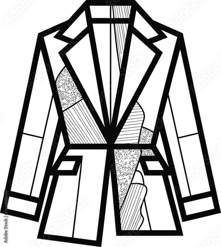 Stylized outline drawing of a blazer with abstract patterns