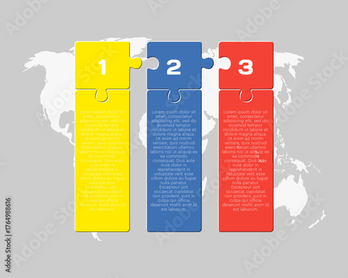 Three steps line infographic, color puzzle diagram