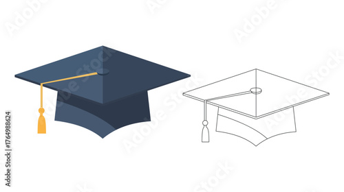 Academic graduation cap with tassel displayed alongside a simple outline version