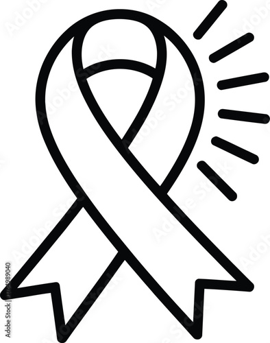 An awareness ribbon icon with radiating light rays