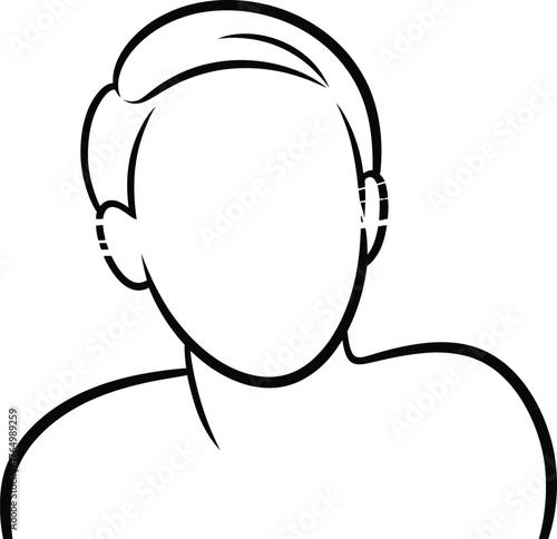 A minimalist line art depiction of a person's upper body