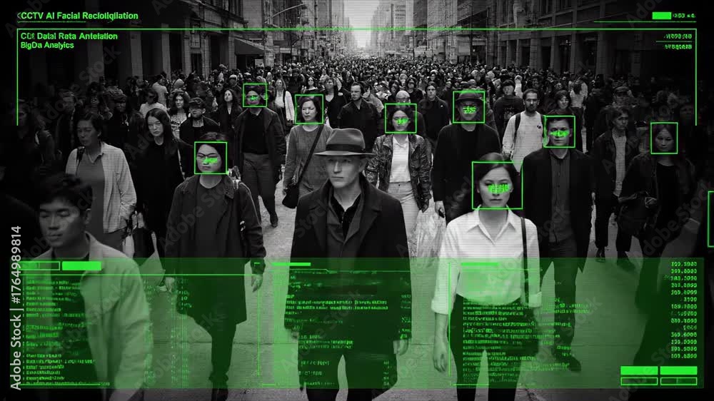 Cutting edge surveillance camera with facial recognition scans a ...