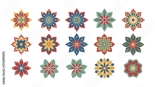 Ornate Floral Burst: A vibrant collection of meticulously designed floral patterns, each radiating with symmetrical elegance and artistic finesse.