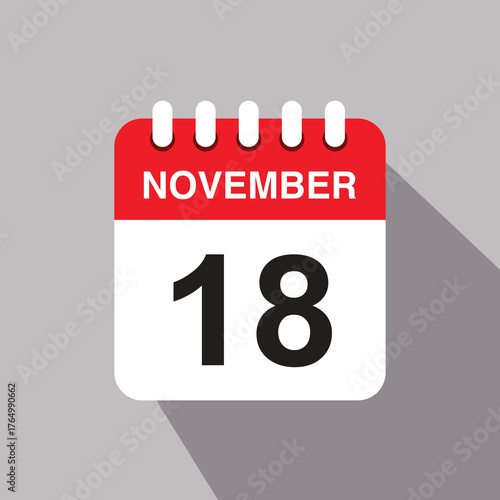 18 november calendar date icon. vector illustration with shadow design
