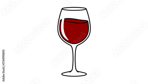 A simple, clean vector illustration of a wine glass filled with deep red wine, isolated on a pure white background, perfect for beverage-related designs and concepts.