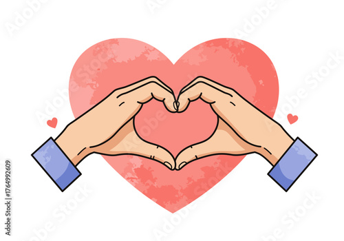 Hands Forming Heart Shape in Front of a Heart.