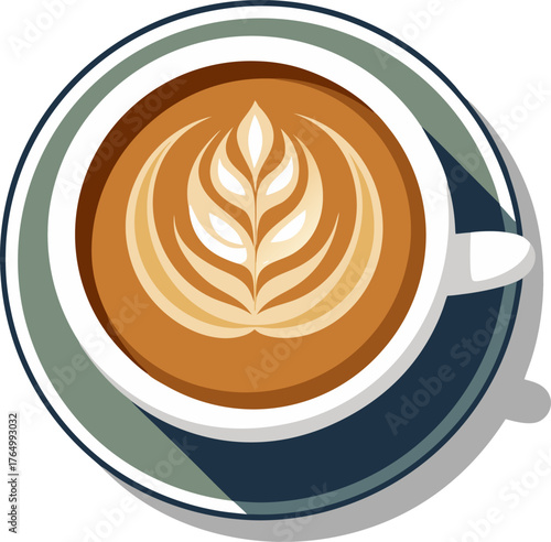 Steaming cappuccino cup with latte art , white background  