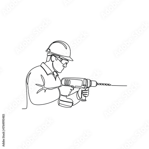 Construction worker operating a power drill silhouette