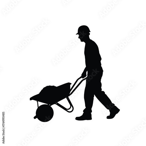 Construction worker pushing a wheelbarrow silhouette