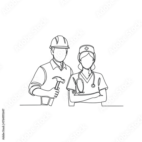 Diverse professions silhouette of worker and nurse