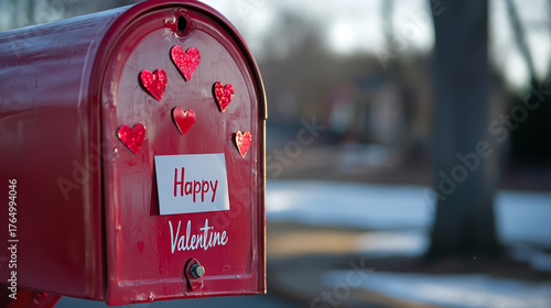 Wallpaper Mural Red mailbox decorated with glittery hearts and a Happy Valentine message suggesting a festive greeting. Torontodigital.ca