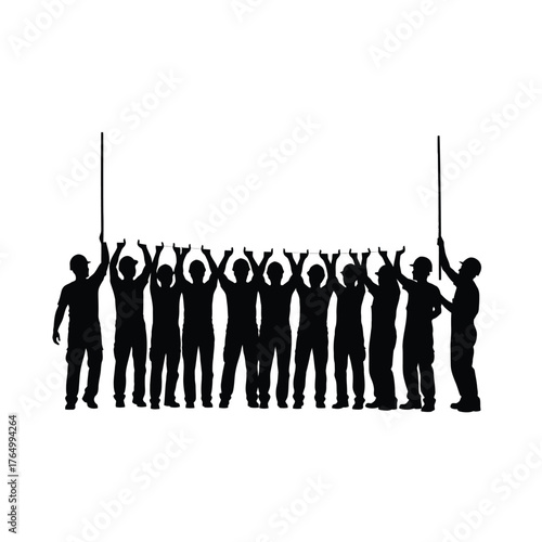 Group of people holding a banner silhouette